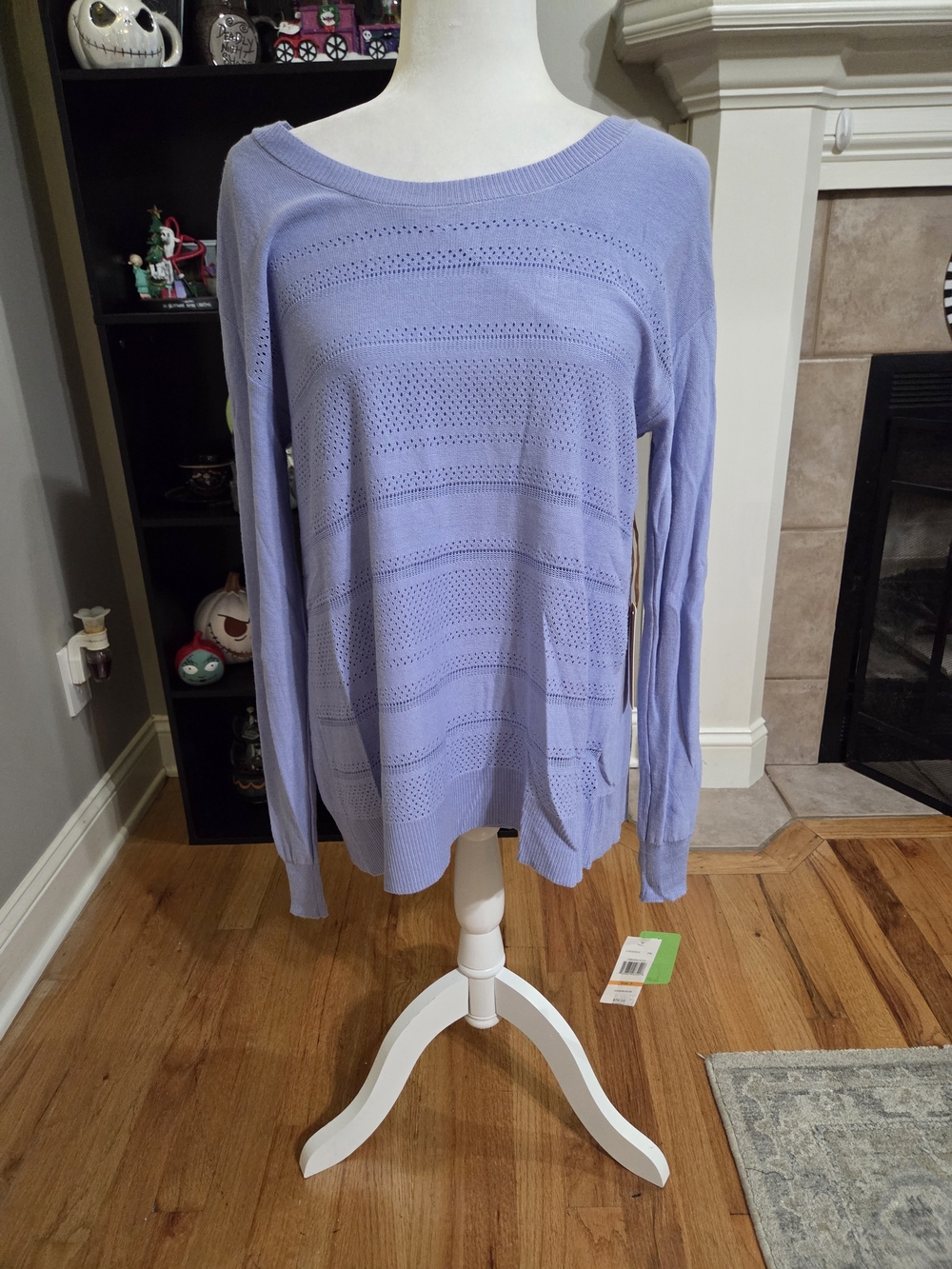 Gibson Latimer Light Lavender Openwork Knit Scoop Neck Sweater